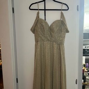 Kleinfeld Gold Off the Shoulder Bridesmaid Dress